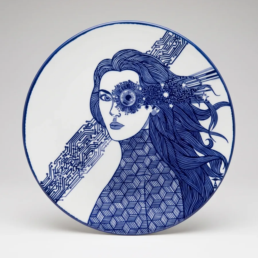 Plate XI from Alluring Cyborg Series, a glass artwork by Trish Duggan
