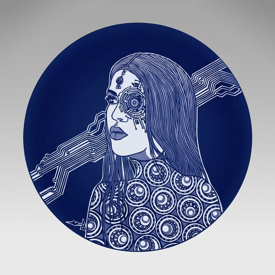 Plate XV from Alluring Cyborg Series, a glass artwork by Trish Duggan