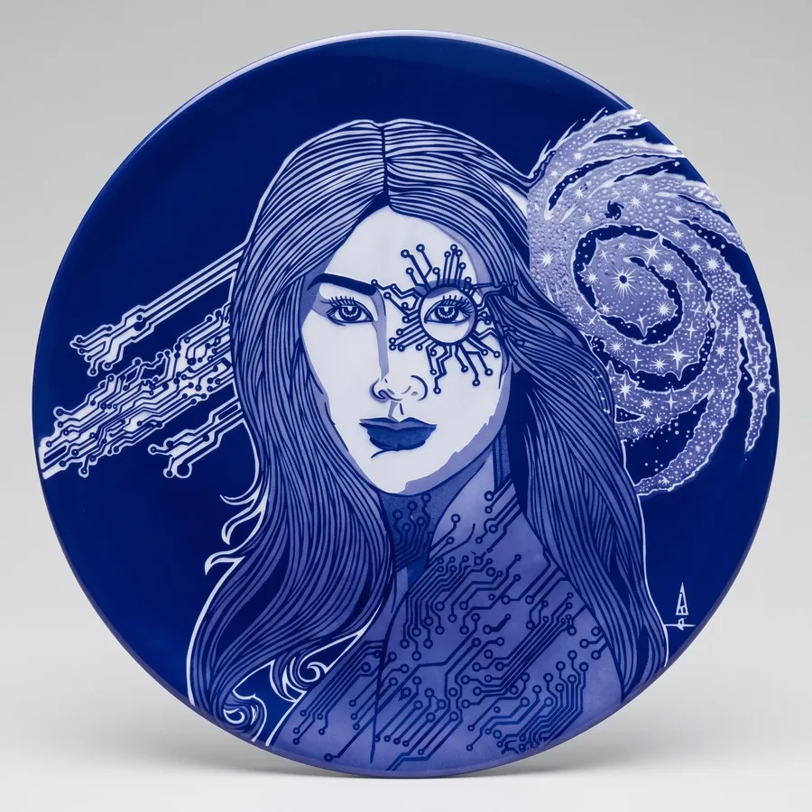 Plate XVIII from Alluring Cyborg Series, a glass artwork by Trish Duggan