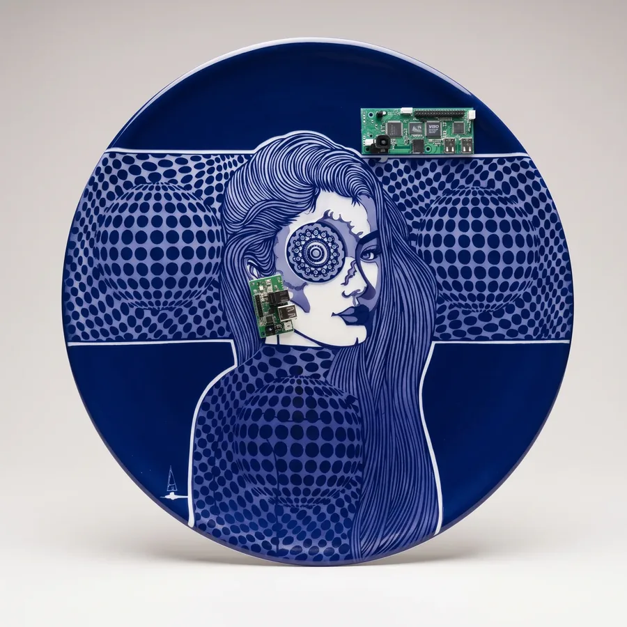 Plate XXXVIII from Alluring Cyborg Series, a glass artwork by Trish Duggan
