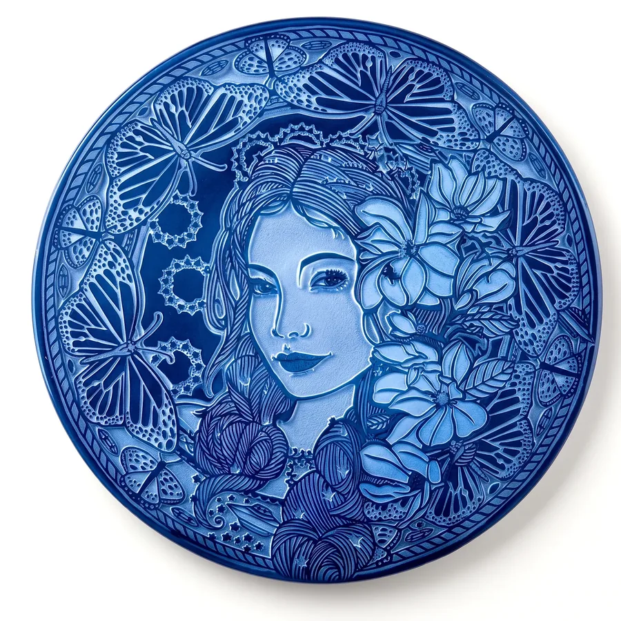 Plate V from The Beauty of Blue, a glass artwork by Trish Duggan