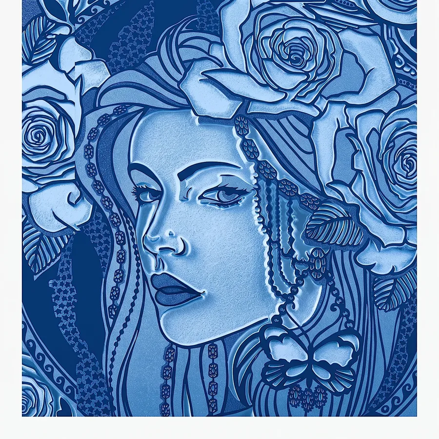 Plate XV from The Beauty of Blue, a glass artwork by Trish Duggan