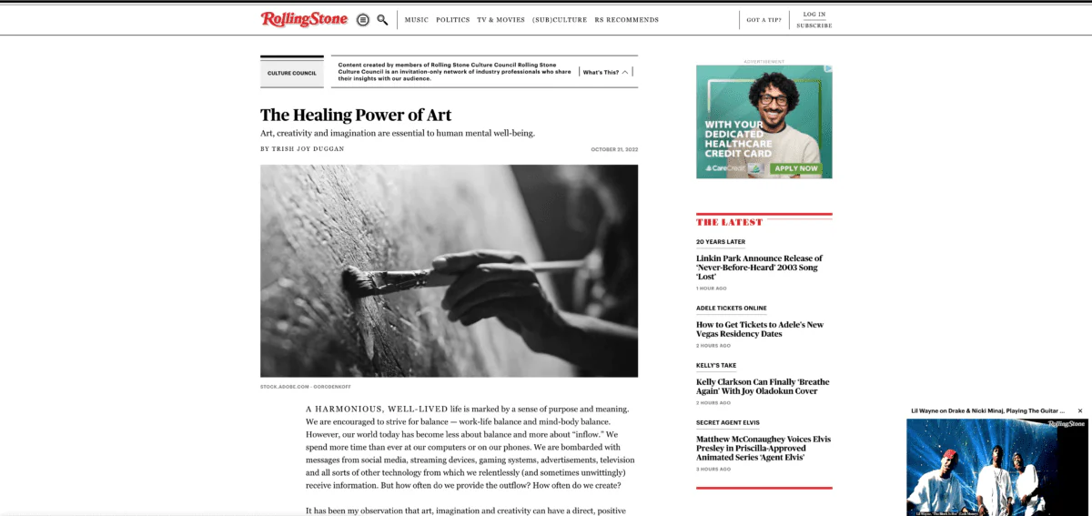 Rolling Stone: The Healing Power of Art