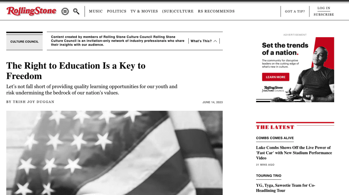 Rolling Stone: Education as a Key to Freedom